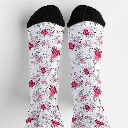 Chic Retro Spring Style lila Blumenmuster Socken (Oben)