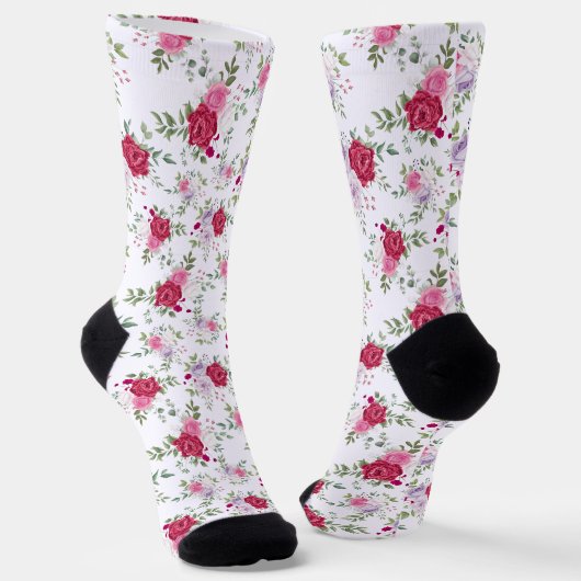 Chic Retro Spring Style lila Blumenmuster Socken (Gewinkelt)