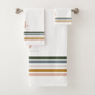 Chic Retro Streifen Monogramm Badhandtuch Set