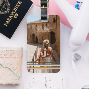 Chic Retro Streifen Monogramm und Foto Gepäckanhänger