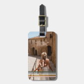 Chic Retro Streifen Monogramm und Foto Gepäckanhänger (Vorderseite vertikal)