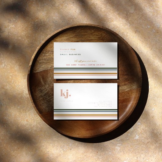 Chic Retro Stripes Monogram Vielen Dank Visitenkarte