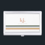 Chic Retro Stripes Monogram Visitenkarten Dose<br><div class="desc">A minimalist monogram design with large typography initials in a classic font with your name below and chic retro rainbow colored stripes. Nothing combines uniqueness and style for the professional like monogrammed business card holders. These gorgeous, personalized cases keep you organized so your cards are always on hand. Plus, you’ll...</div>