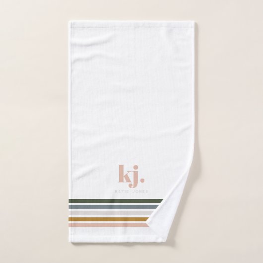 Chic Retro Stripes Monogramm Badhandtuch Set (Handtuch)