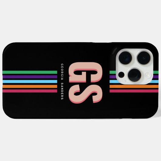 Chic Retro Stripes Monogramm Case-Mate iPhone Hülle (Rückseite (Horizontal))