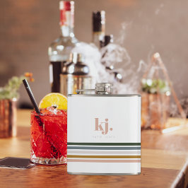 Chic Retro Stripes Monogramm Flachmann