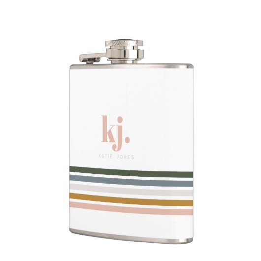 Chic Retro Stripes Monogramm Flachmann (Links)