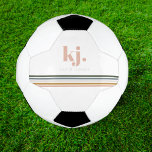 Chic Retro Stripes Monogramm Fußball<br><div class="desc">Ein minimalistisches Monogramm-Design mit großen typografischen Initialen in einem klassischen Schriftart mit Ihrem Namen unten und schicken Retro-Regenbogenfarben Streifen. Fügen Sie diesem Design Ihre benutzerdefinierte Formulierung hinzu, indem Sie die Felder "Diese Designvorlage bearbeiten" auf der rechten Seite des Elements verwenden, oder klicken Sie auf die blaue Schaltfläche "Anpassen", um den...</div>