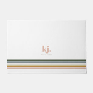Chic Retro Stripes Monogramm Fußmatte