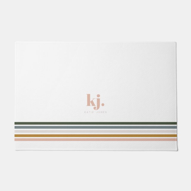 Chic Retro Stripes Monogramm Fußmatte (Vorderseite)