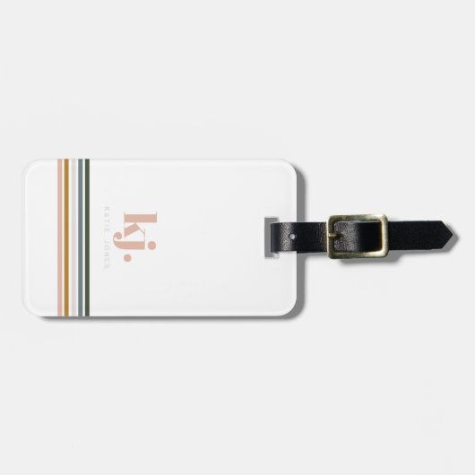 Chic Retro Stripes Monogramm Gepäckanhänger (Vorderseite horizontal)