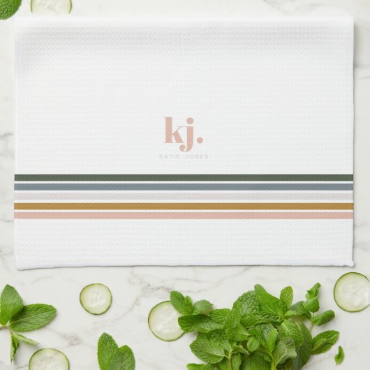 Chic Retro Stripes Monogramm Handtuch (Gefaltet)