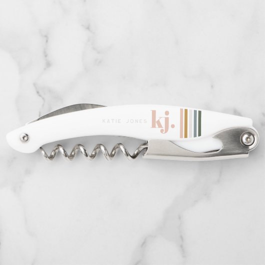 Chic Retro Stripes Monogramm Kellnermesser (Rückseite)