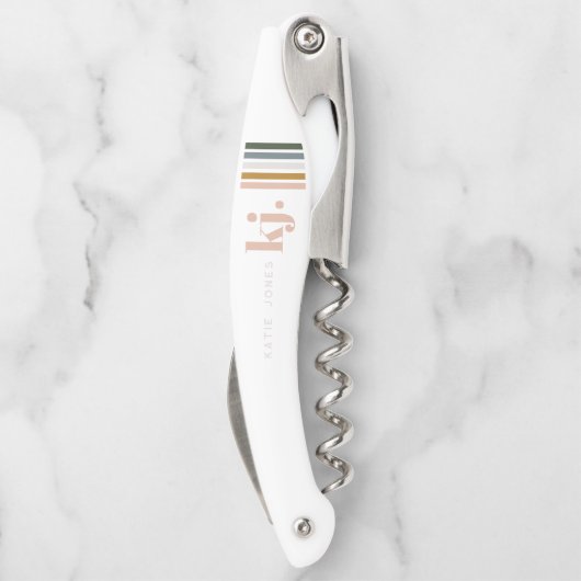 Chic Retro Stripes Monogramm Kellnermesser (Rückseite)