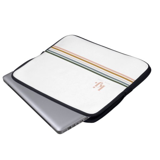 Chic Retro Stripes Monogramm Laptop-Sieb Laptopschutzhülle (Vorne Knopf)