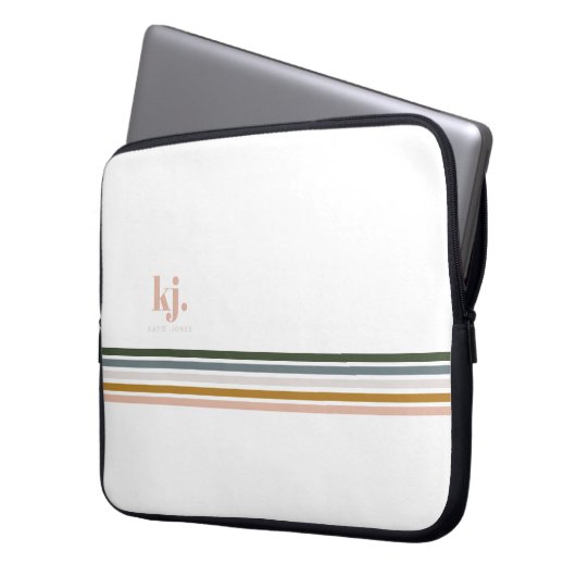 Chic Retro Stripes Monogramm Laptop-Sieb Laptopschutzhülle (Vorderseite Links)