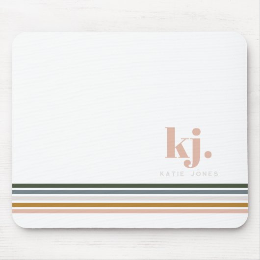 Chic Retro Stripes Monogramm Mousepad (Vorne)