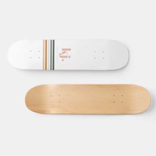 Chic Retro Stripes Monogramm Skateboard (Horizontal)