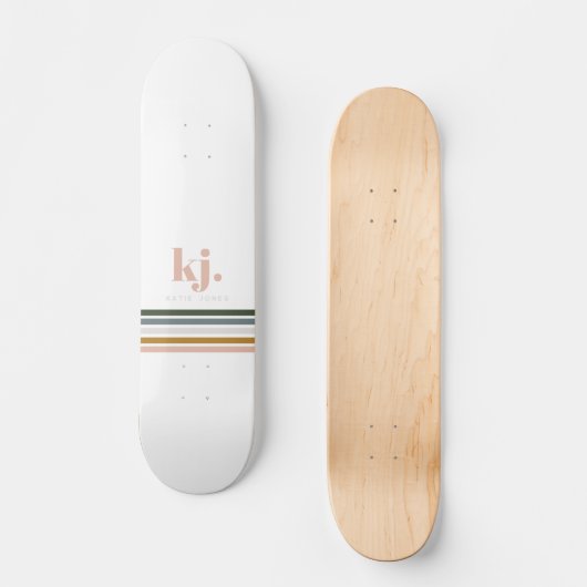 Chic Retro Stripes Monogramm Skateboard (Vorderseite)