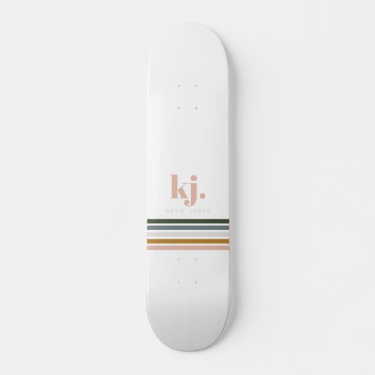 Chic Retro Stripes Monogramm Skateboard (Vorne)