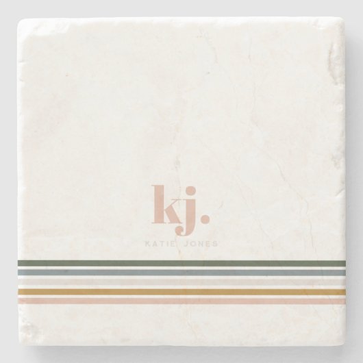 Chic Retro Stripes Monogramm Steinuntersetzer (Vorderseite)