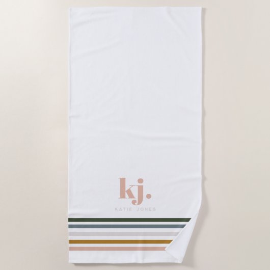 Chic Retro Stripes Monogramm Strandtuch (Vorderseite)