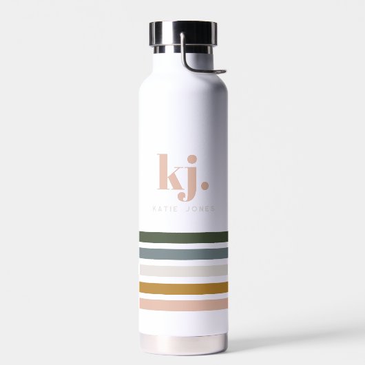 Chic Retro Stripes Monogramm Trinkflasche (Links)