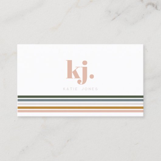 Chic Retro Stripes Monogramm Visitenkarte (Vorderseite)
