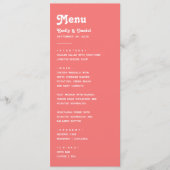 Chic Retro Summer Bright Coral Pink Wedding Menükarte (Vorderseite)