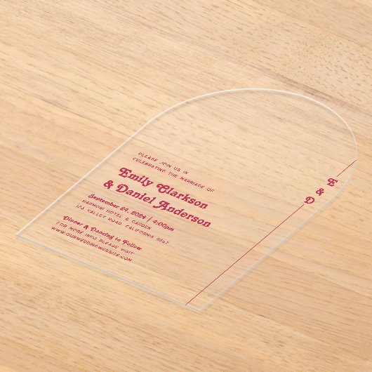 Chic Retro Summer Bright Hot Pink Monogram Wedding Acryleinladungen (Ablage )