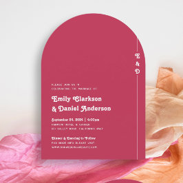 Chic Retro Summer Bright Hot Pink Monogram Wedding Einladung