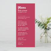 Chic Retro Summer Bright Hot Pink Wedding Menükarte (Stehend Vorderseite)