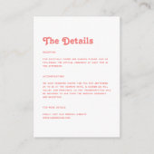 Chic Retro Summer Coral Pink Hochzeitsdetails Begleitkarte (Vorderseite)