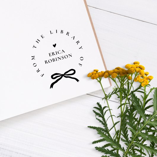 Chic Ribbon Round Elegant Library Book Gummistempel