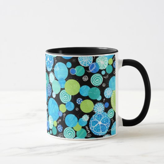 Chic Ringer Tasse, Quirky Blue Moons Muster Tasse (Rechts)