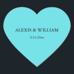 Chic Robins Egg Blue Wedding Herz-Aufkleber<br><div class="desc">Diese stilvollen,  türkisblauen Aufkleber haben Ihre Namen und Hochzeitstermin in elegantem schwarzen Text.</div>