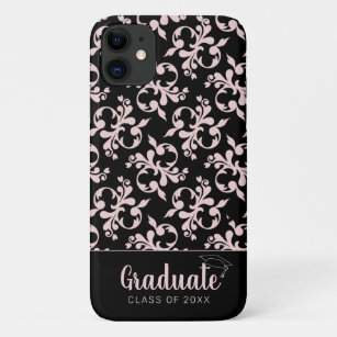 Chic Rokoko Pink Black Ornament Graduate Case-Mate iPhone Hülle