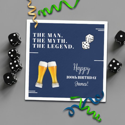 Chic Rolling Dices Pints 100th Birthday Serviette