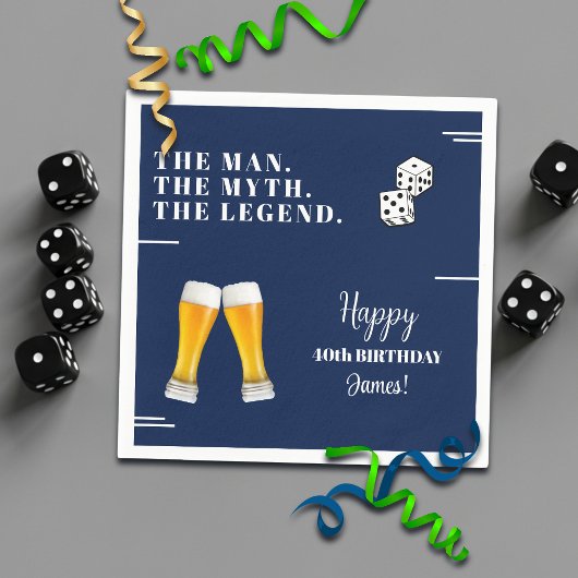Chic Rolling Dices Pints 40th Birthday Serviette