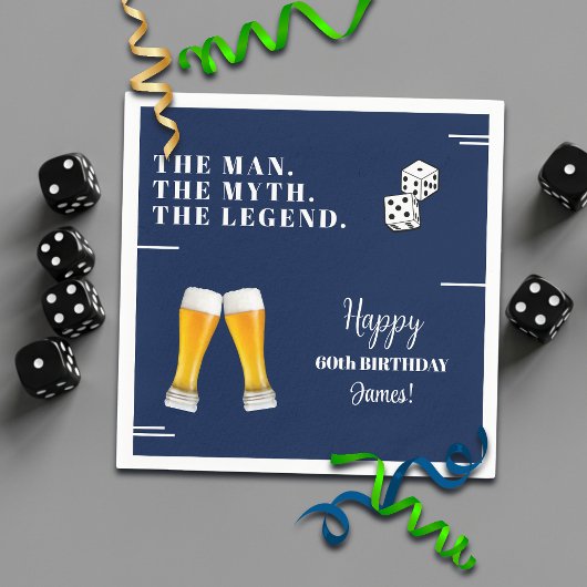 Chic Rolling Dices Pints 60th Birthday Serviette