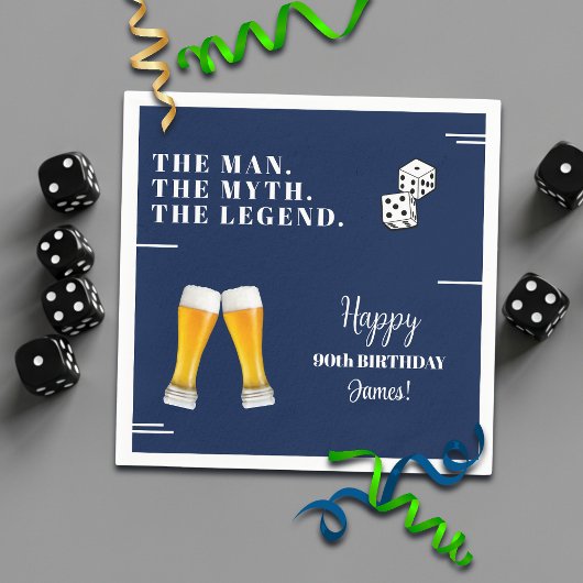 Chic Rolling Dices Pints 90th Birthday Serviette