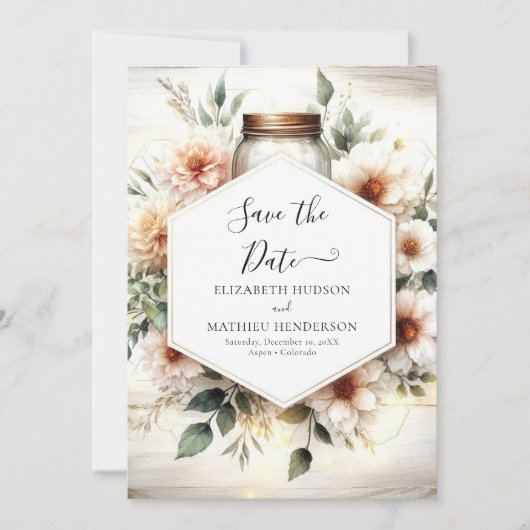 Chic Romance Mason Jar Wedding Save The Date (Vorderseite)