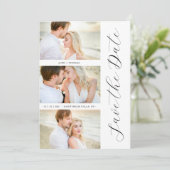 Chic Romantic 3 Fotos Hochzeit trendige Kalligrafi Save The Date (Stehend Vorderseite)