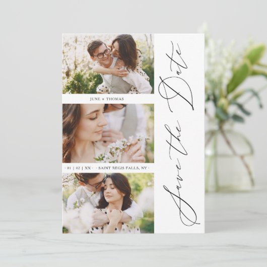 Chic Romantic 3 Photos Wedding Trendy Engagement Save The Date (Stehend Vorderseite)