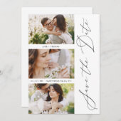 Chic Romantic 3 Photos Wedding Trendy Engagement Save The Date (Vorne/Hinten)