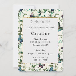 Chic Romantic Blue Butterfells Geburtstag Einladung