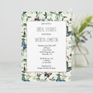 Chic Romantic Blue Butterflies Brautparty Einladung