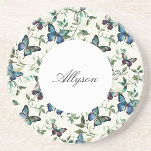 Chic Romantic Blue Butterflies Brautparty Getränkeuntersetzer