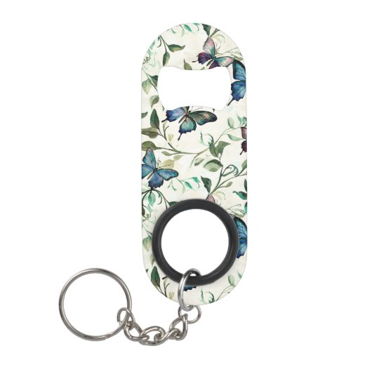 Chic Romantic Blue Butterflies Brautparty Mini Flaschenöffner (Vorderseite)