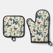 Chic Romantic Blue Butterflies Brautparty Ofenhandschuh & Topflappen-Set (Vorderseite)